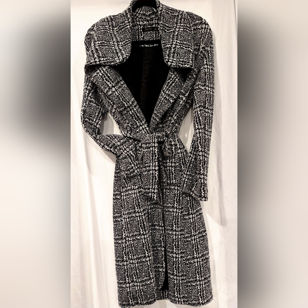 Sugar Rain Light Knit Black And White Plaid Trench Coat